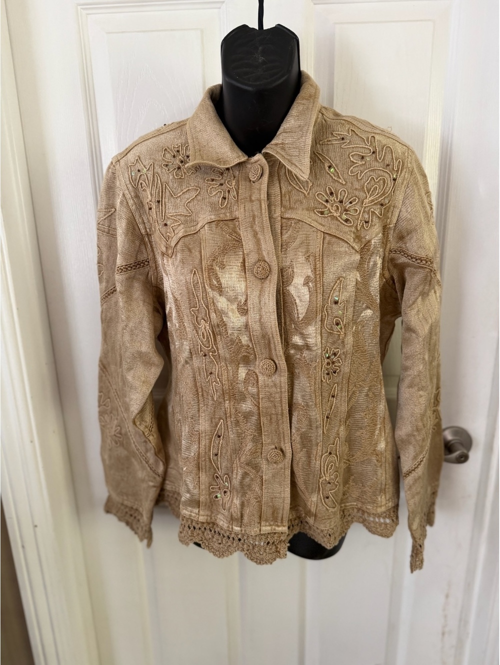 Flashback beige embroidered crochet jacket NWT